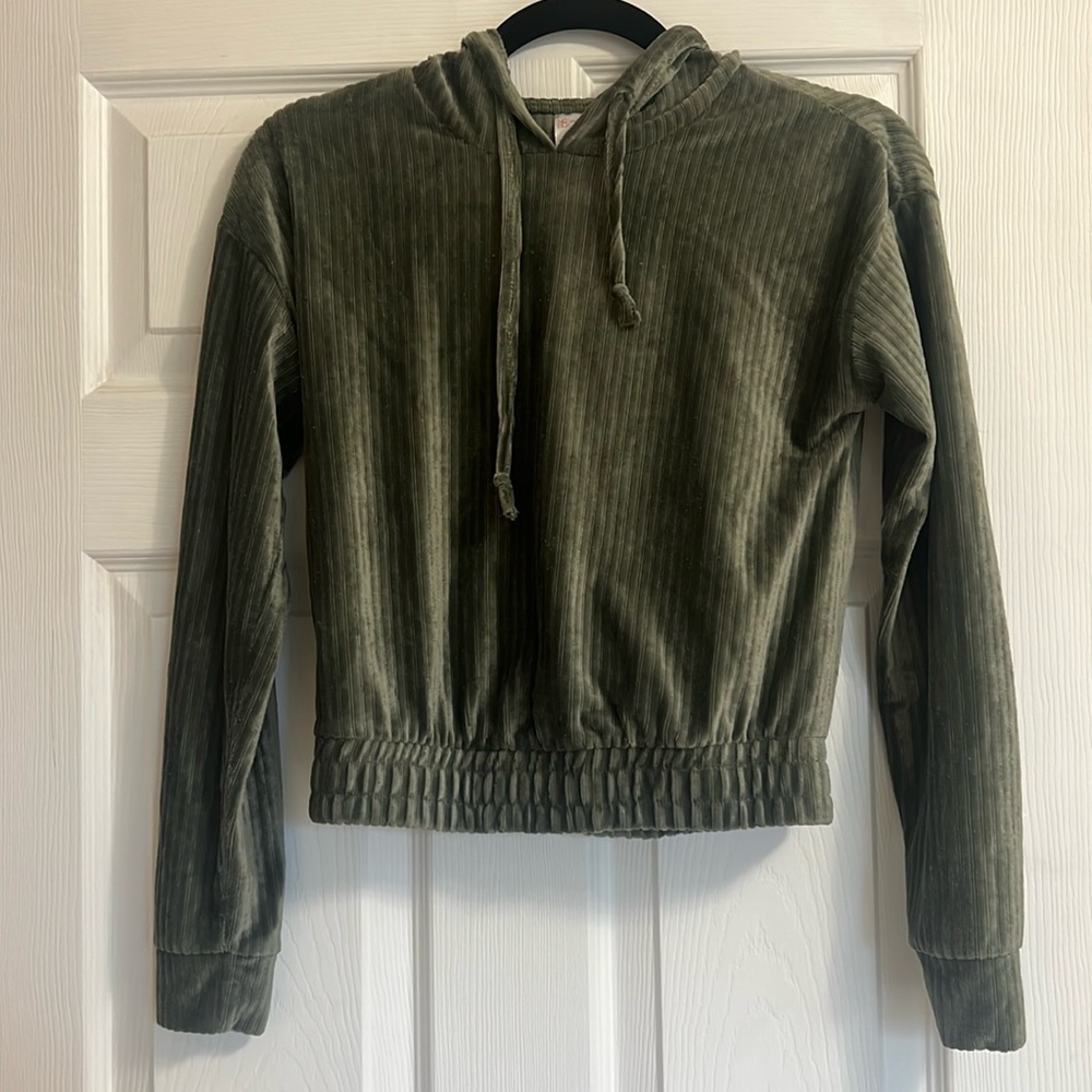 No Boundaries Green Velour Cropped Hoodie